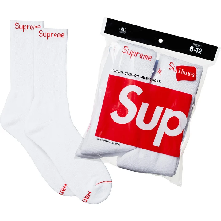 Supreme Hanes Crew Socks (4 Pack)-White